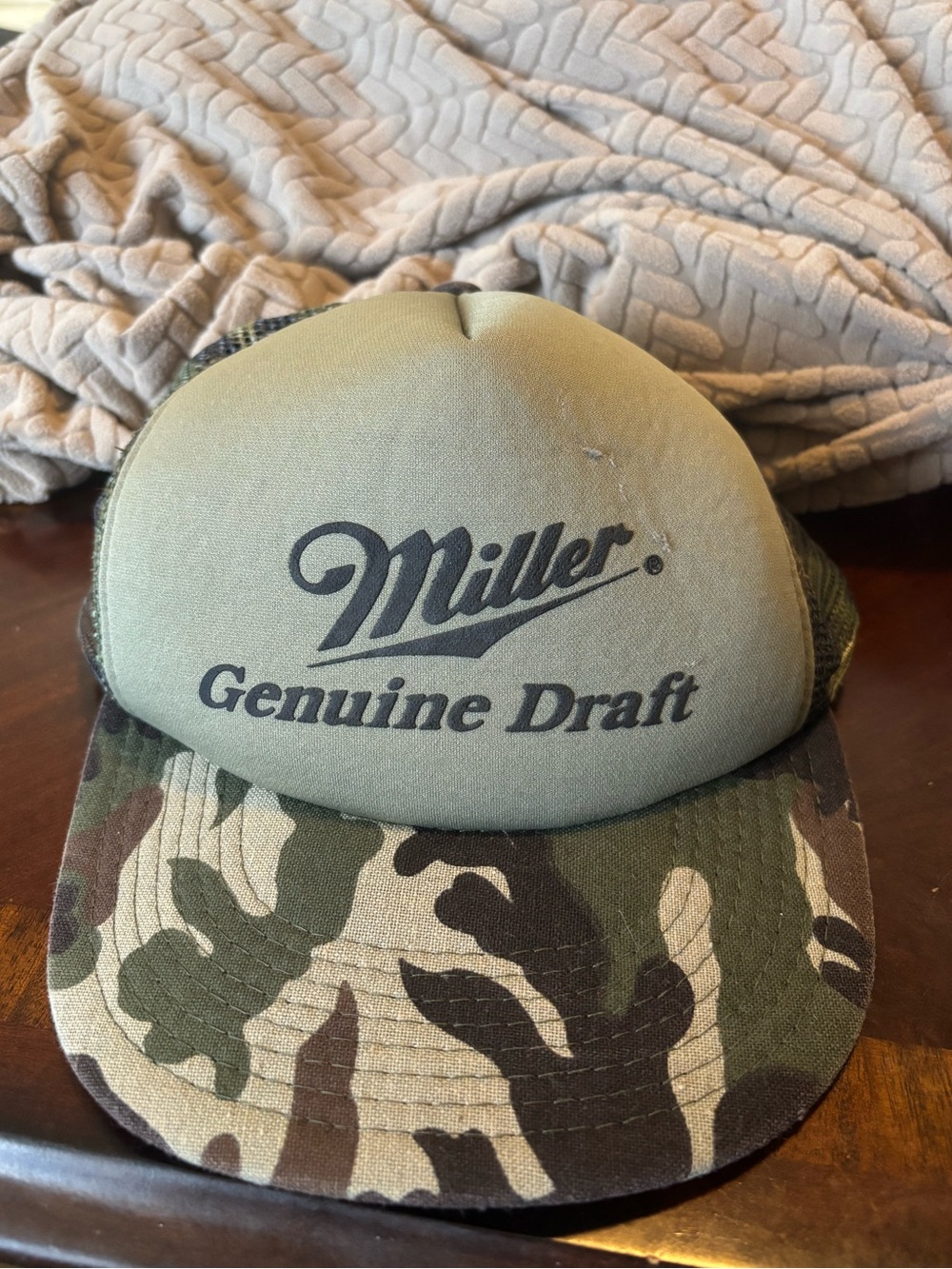 Miller Genuine Draft Men’s Green Camo Trucker Hat